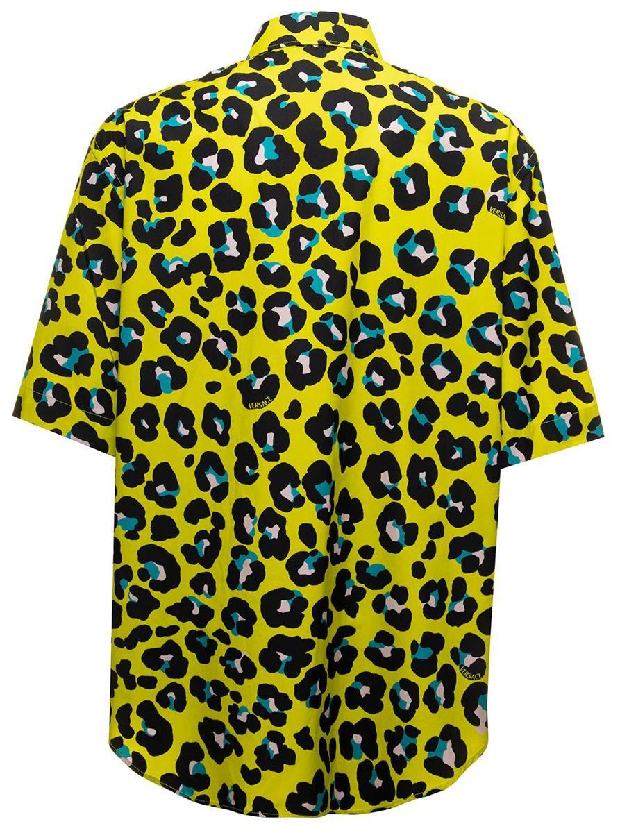 Versace Hirt In Cotton With Daisy Leopard Allover Pattern in Yellow for Men  | Lyst