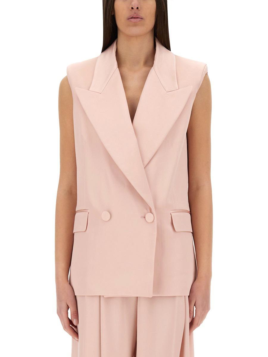 アウターその他 NINA RICCI Woman Waistcoat Pink 25PCVE003AC0123 U2785 Double-Breasted Sleeveless Jacket In Pink - Nina Ricci