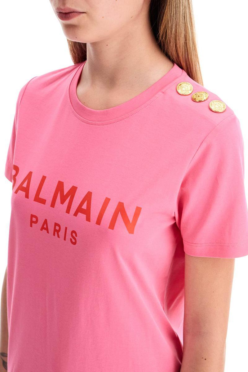 Balmain Logo T-Shirt With Buttons in Pink | Lyst