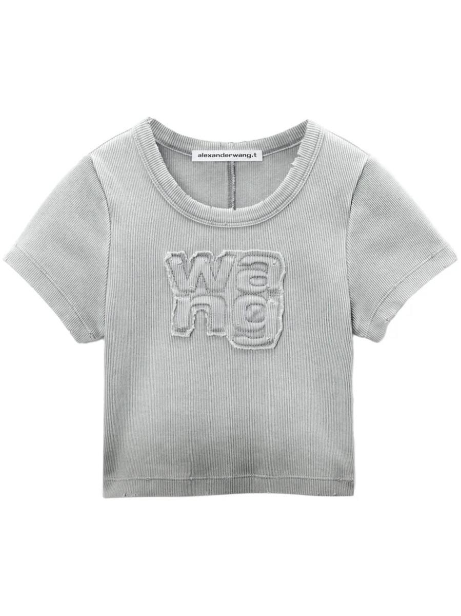 【関税&送料込】Alexander Wang Cropped T-Shirt With Logo Alexander Wang Embroidery USA Flag Puff Logo Cropped Tee