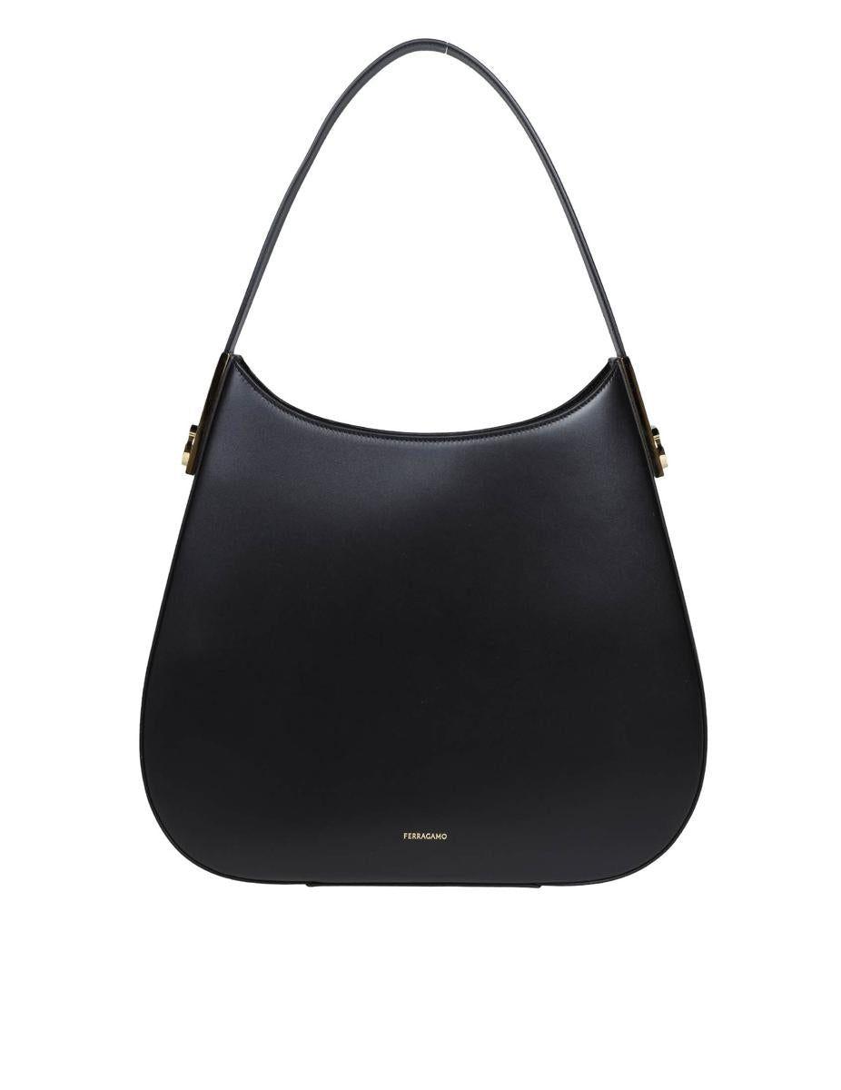 SALVATORE FERRAGAMO Black Pebble Leather Shoulder Bag