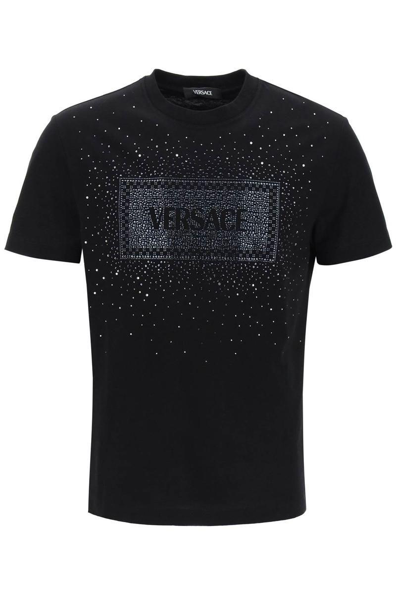 Versace T Shirt With Rhinestone 90's Vintage Logo in Black