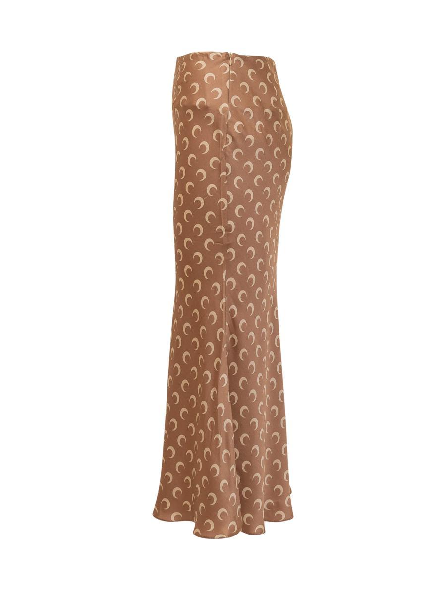 ワンピース MARINE SERRE Women Mid Skirts WDR061 BG20 BROWN Marine Serre Women's Moon Printed Mesh Midi Skirt in Brown