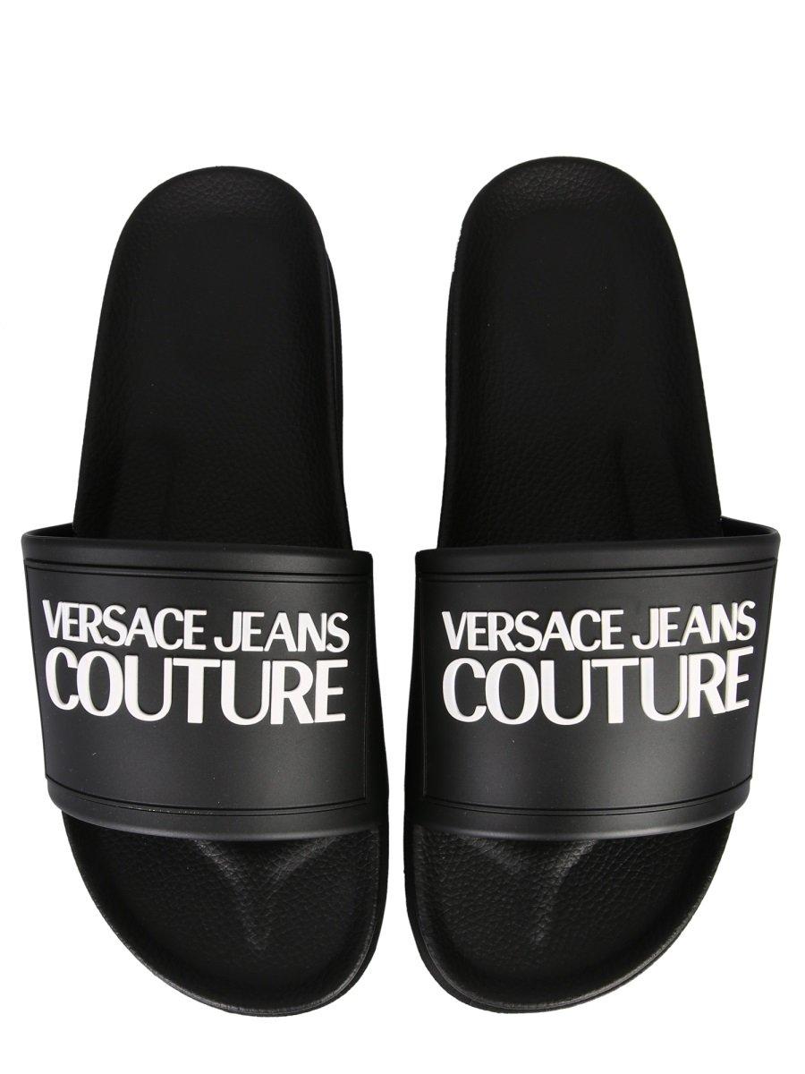 Versace Jeans Couture Slide Sandals With Logo in Black - Lyst