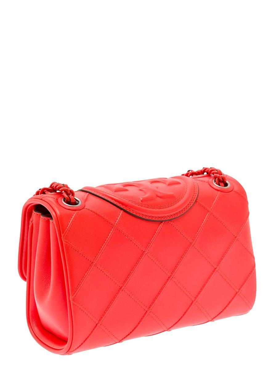 Fleming Clutch of Tory Burch - Red quilted clutch bag with flap for women