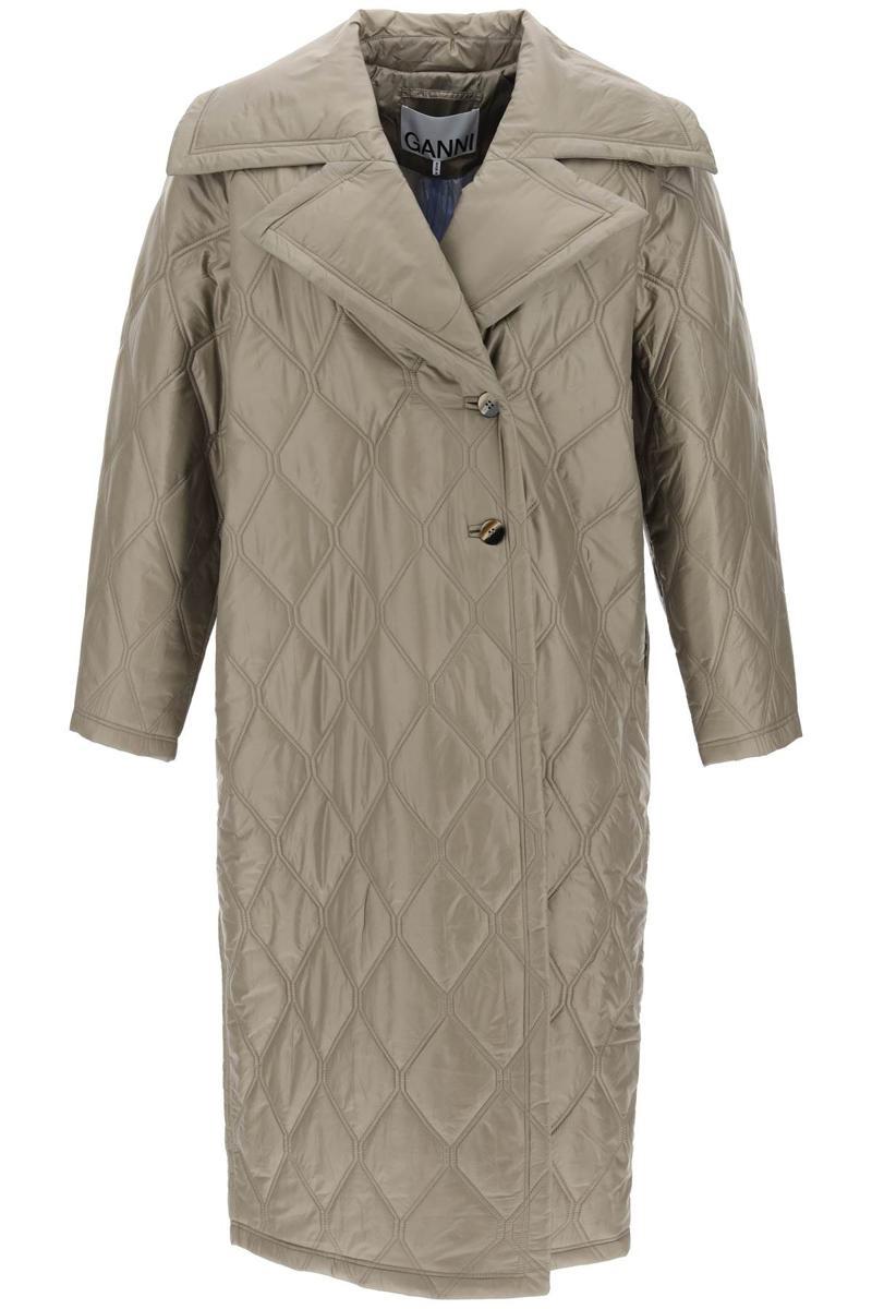 Ganni Quilted Oversized Coat in Brown Lyst Canada