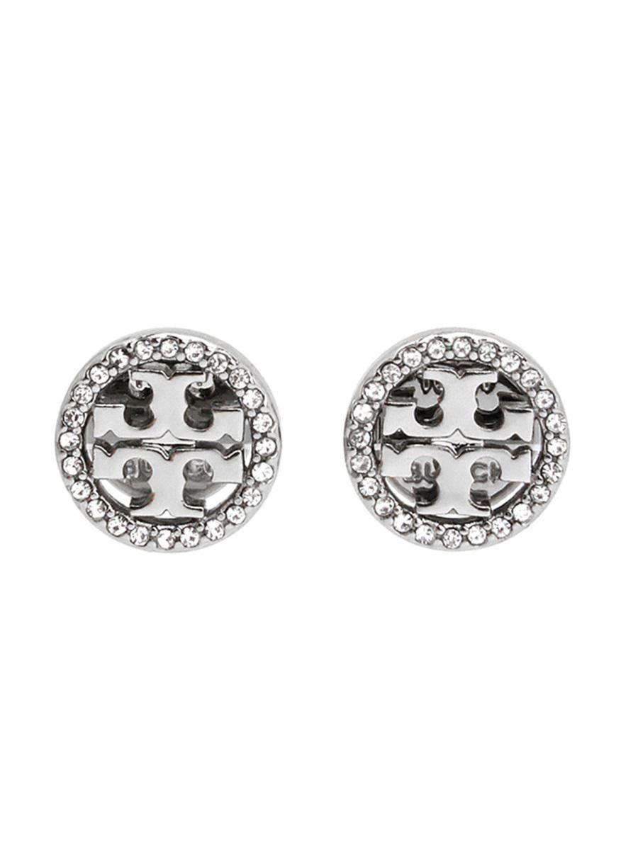 Tory Burch Circle-stud Crystal Logo Earrings in Metallic | Lyst