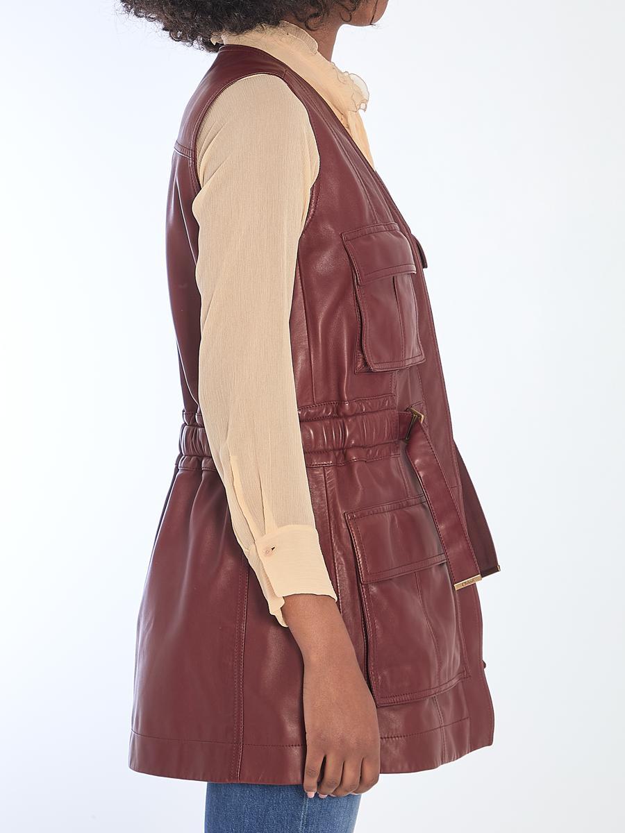 【CHLOE】BURGUNDY LEATHER UTILITY VEST●CH25UCG0121127N Burgundy Leather vest Chloé - Vitkac AS