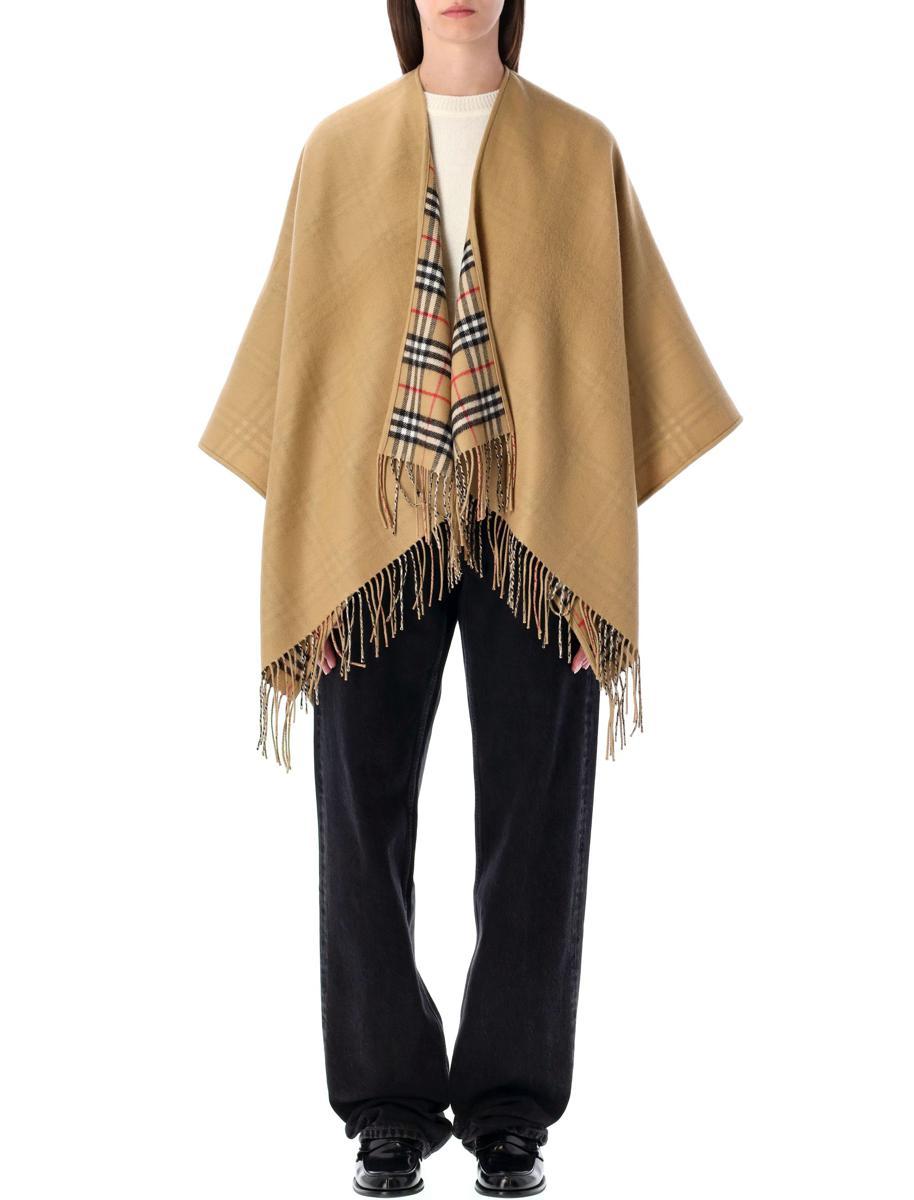 Burberry Reversible Wool Cape With Check in Natural Lyst UK