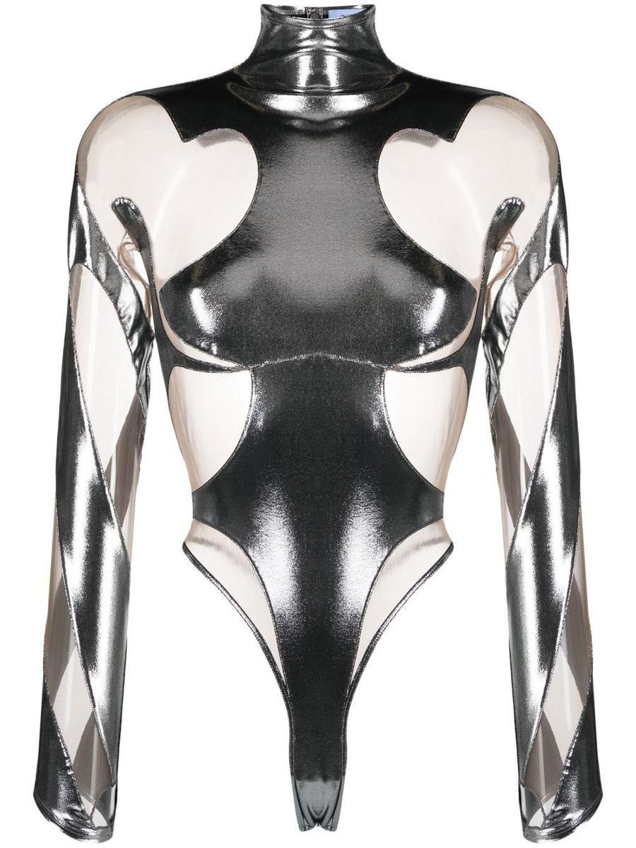 Mugler Metallic Effect Lycra Bodysuit Lyst