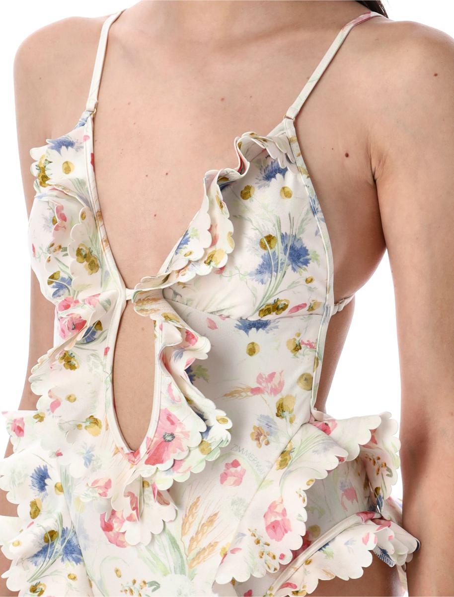 Zimmermann Lucky Waterfall Frill One Piece in White | Lyst