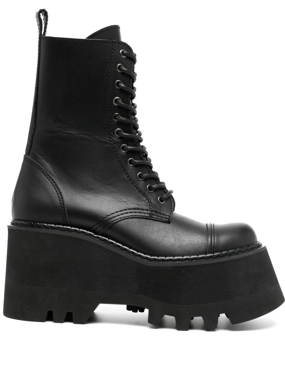 Junya Watanabe Leather Platform Boots in Black | Lyst