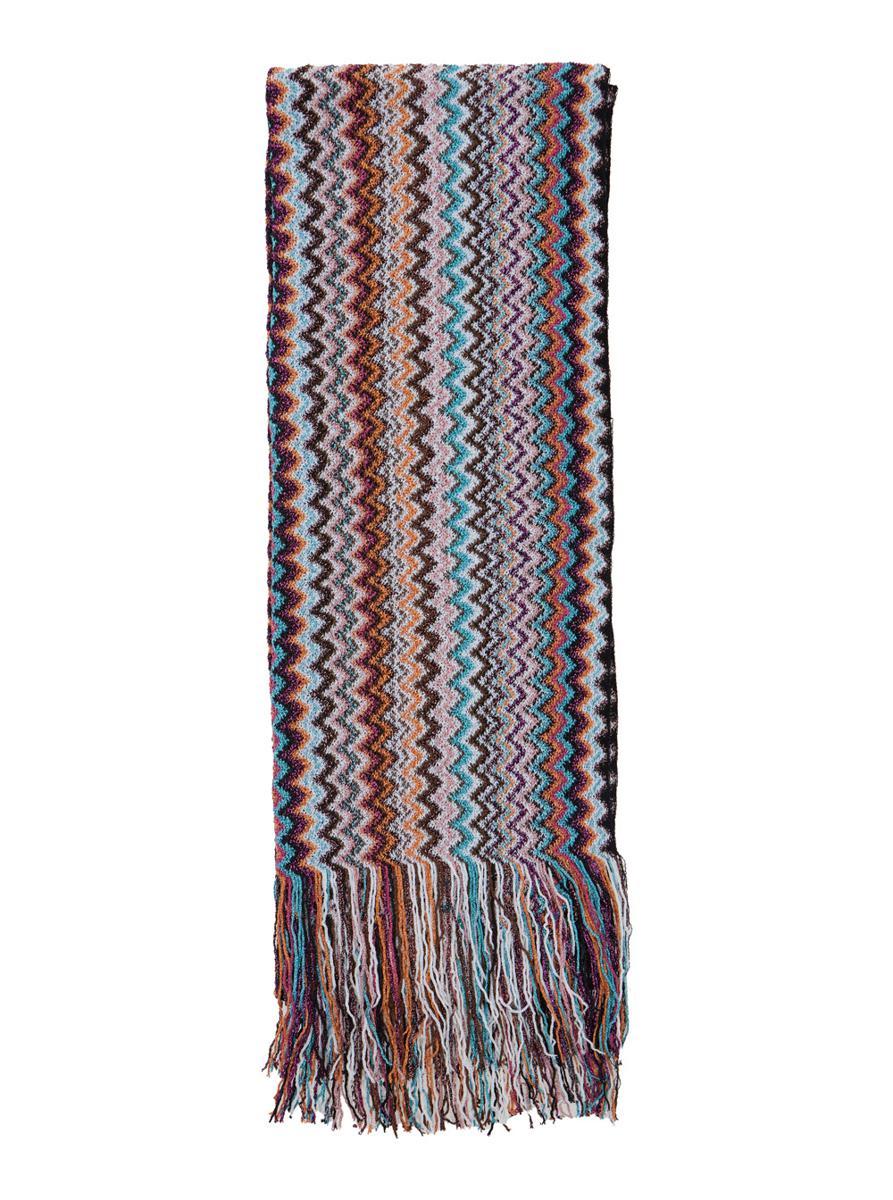 スカーフ MISSONI FW25 SCIARPA 40/45X200+FR. DA223 (SC35WMDA223 0001) 🆕️ Authentic MISSONI Orange Label Multi ZIGZAG Print WOOL