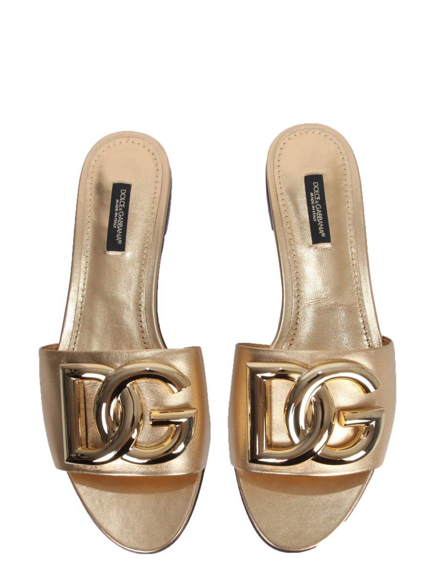 Dolce & Gabbana Leather Slide Sandals With Dg Logo | Lyst