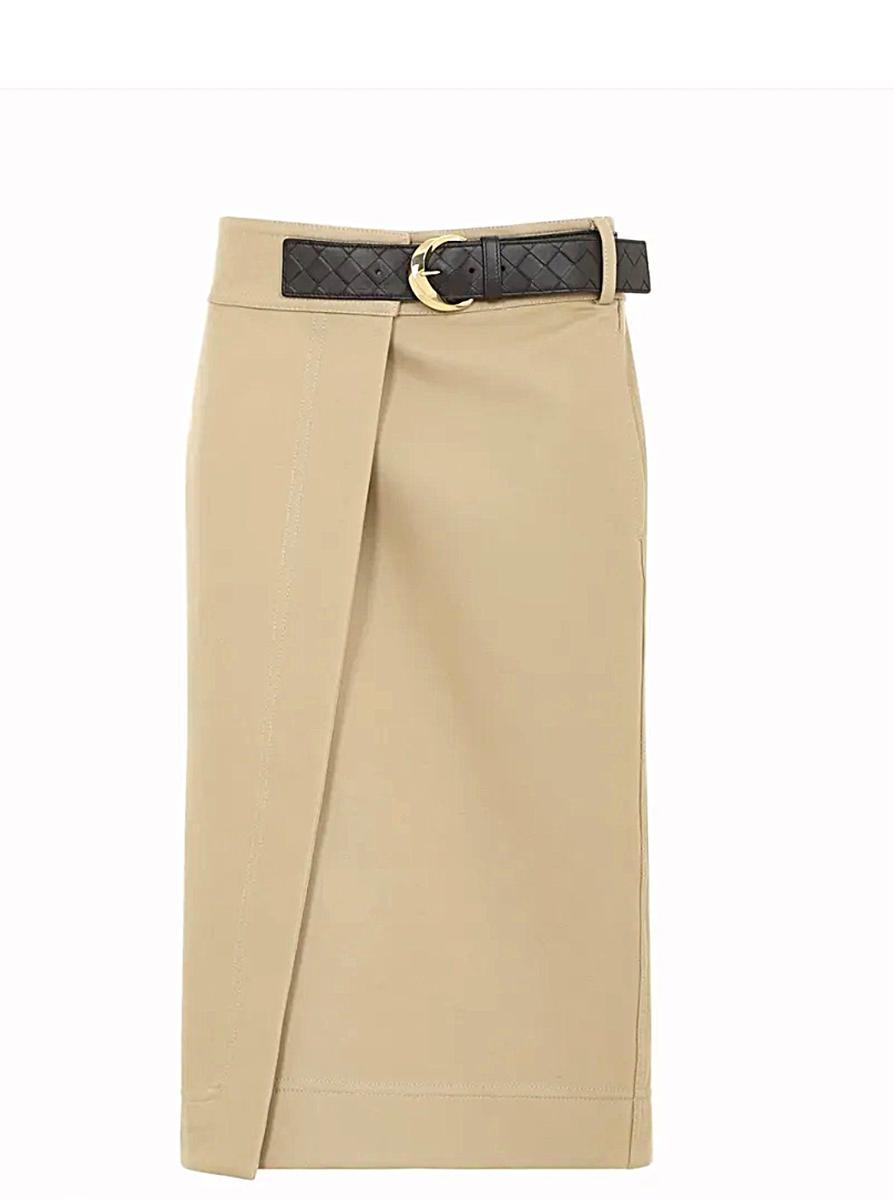 Beige Skirt Bottega Veneta Pleated Leather Skirt Leather Mid