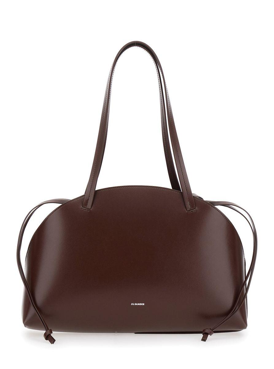 JIL SANDER レザー ロゴ ミディアム バッグ ブラウン Jil Sander Handbags in Brown | Lyst
