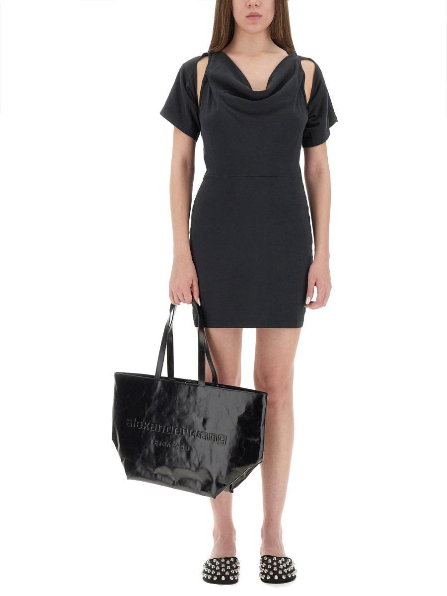 【関税&送料込】Alexanderwang.T Short Dress T by Alexander Wang Tie-Neck Dress Black Cotton Size Large