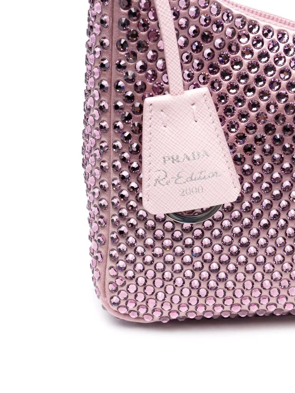 PRADA, Crystal Embellished Re-Edition Bag, Women, Gold F0522
