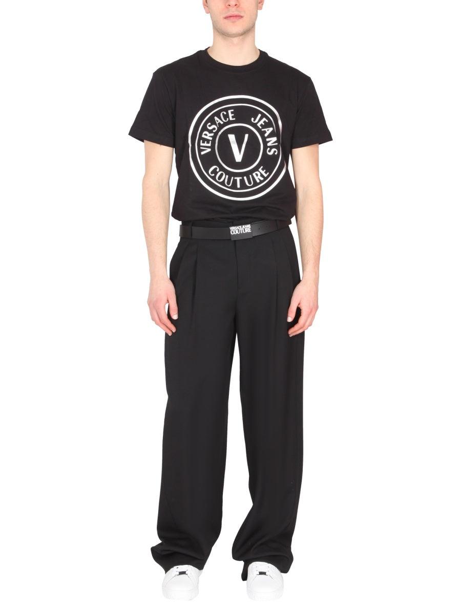Versace Jeans Couture Cotton Thick Foil Logo Print T-shirt in Nero 
