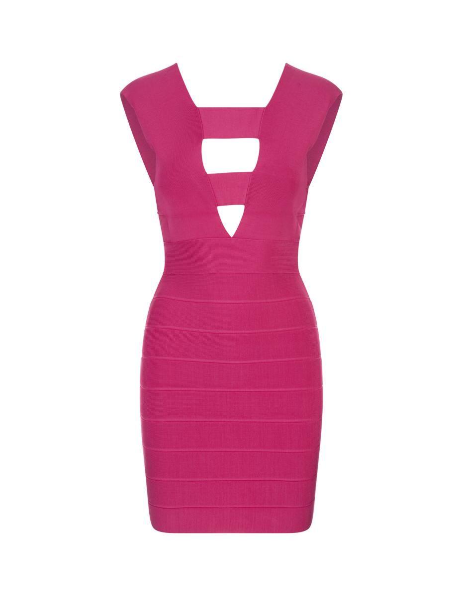 Hervé Léger Hot Deep V Strappy Icon Dress in Pink | Lyst