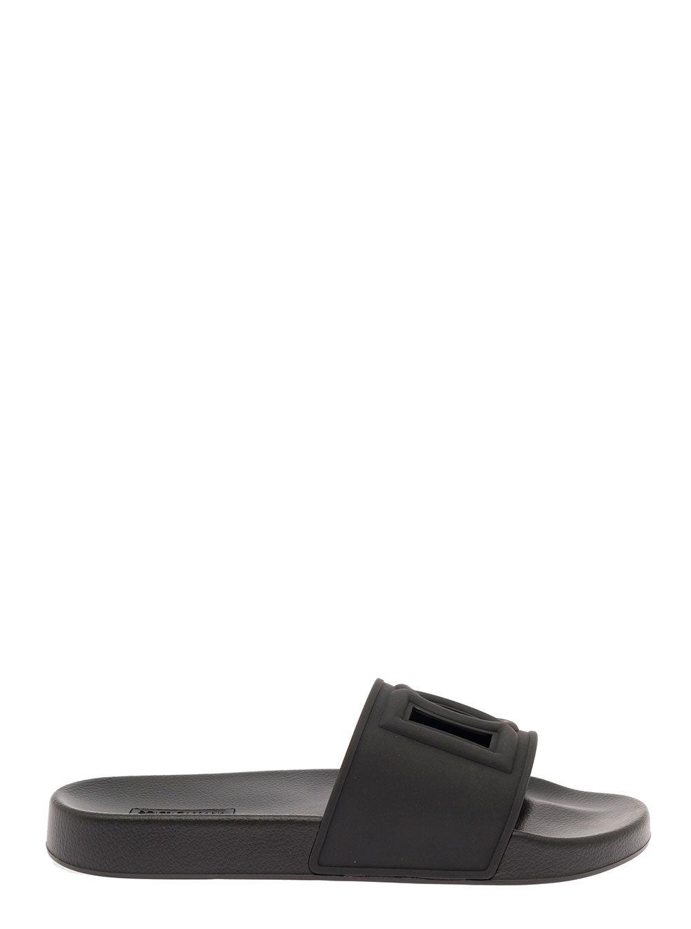 Dolce & Gabbana Black Rubber Slide Sandals With Logo Man for Men | Lyst