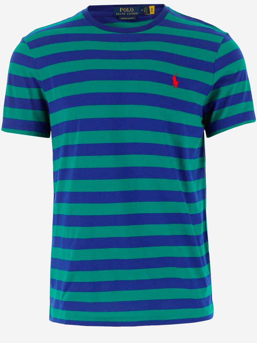 Polo Ralph Lauren Logo Striped Cotton T-shirt in Blue for Men | Lyst