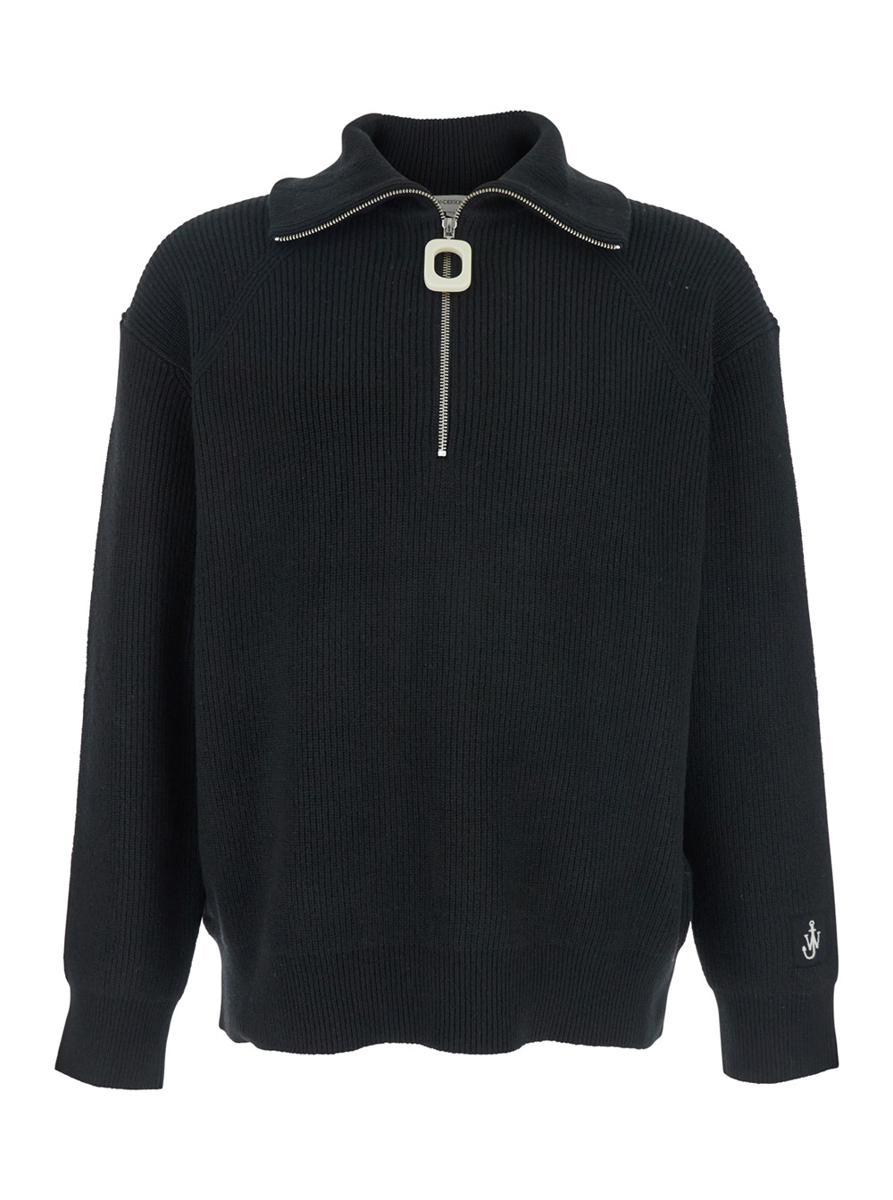 【送料&関税込】J.W. Anderson Black High Neck Sweater With F JW Anderson Leather Patch Pocket Turtleneck Sweater Black