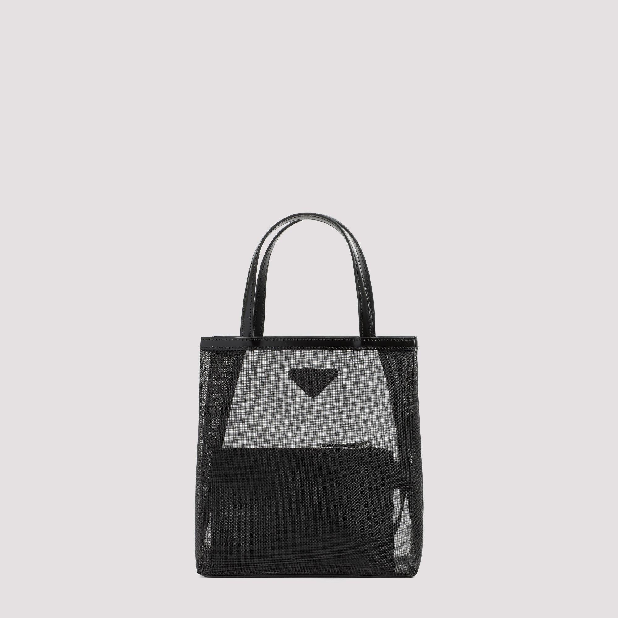Prada Net And Leather Shopping Bag in Black | Lyst