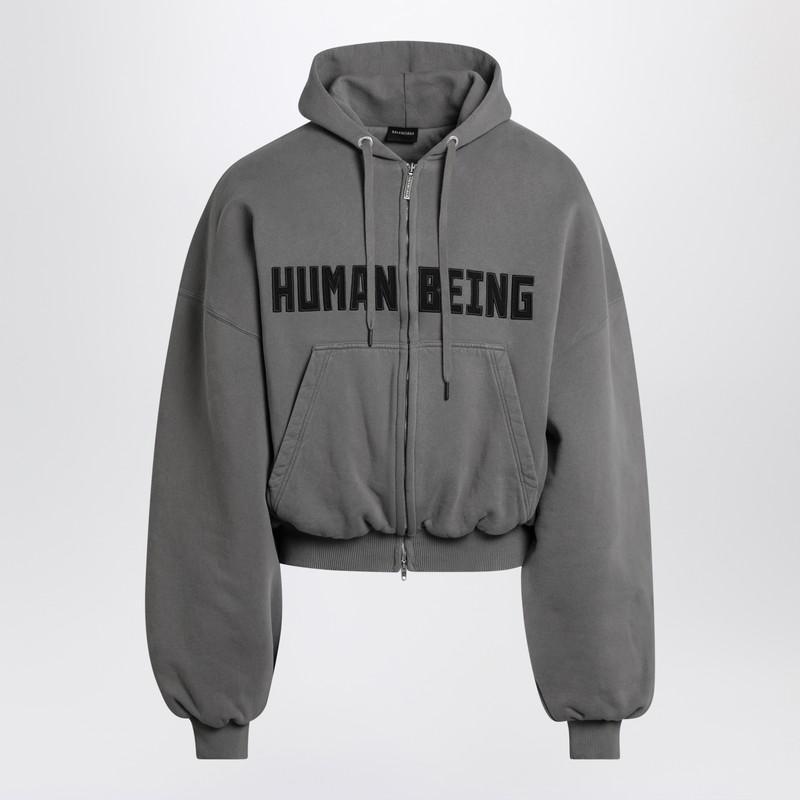 Balenciaga Dark Human Being Zip Hoodie in Gray for Men | Lyst