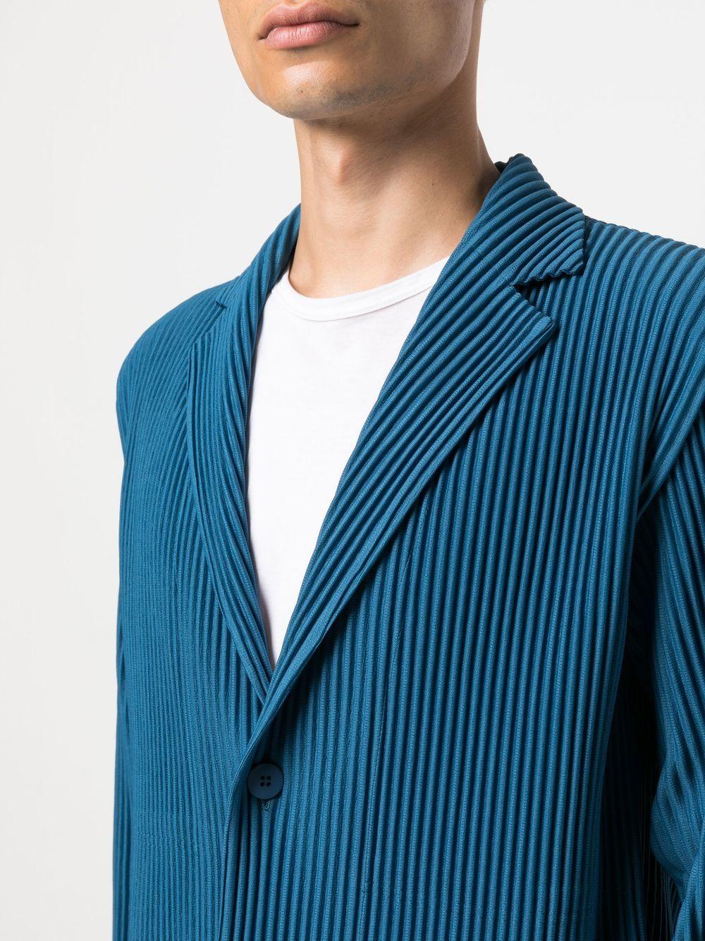 Blue for Men Homme Plissé Issey Miyake Synthetic Pleated Single Breasted Jacket in Navy/Deep Indigo Blue Mens Clothing Jackets Blazers 
