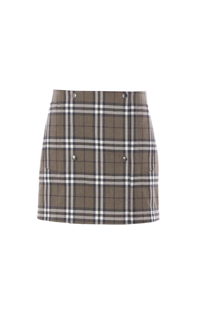 スカート BURBERRY WOOL AND MOHAIR BLEND CHECK MINI SKIRT Pleated Check Wool Blend Skirt in Linden - Women, Nylon