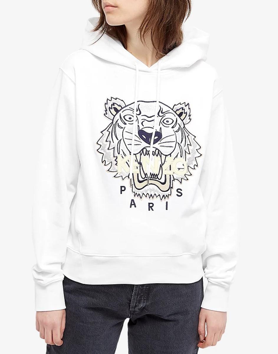 KENZO Tiger Logo Hoodie in White | Lyst