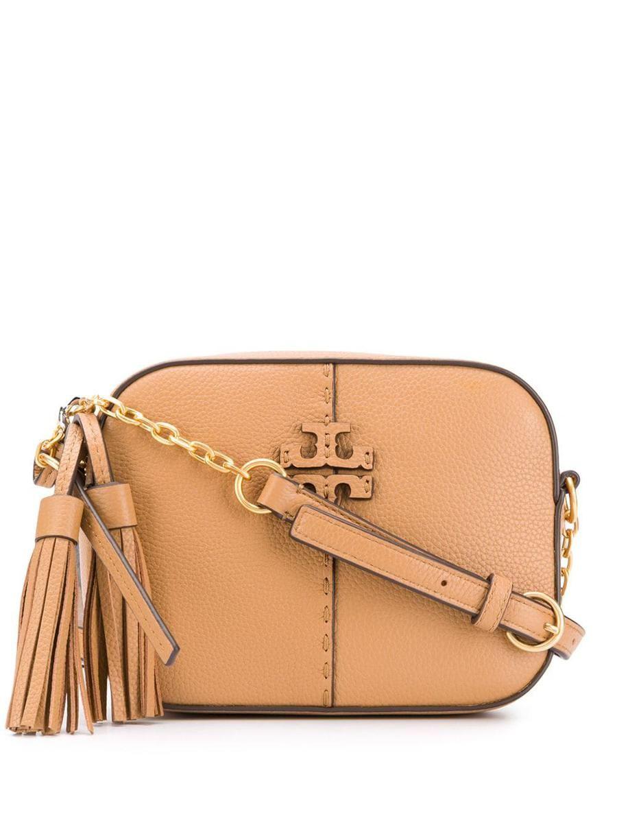 Tory Burch Mcgraw Camera Bag In Camel Color Leather in Natural
