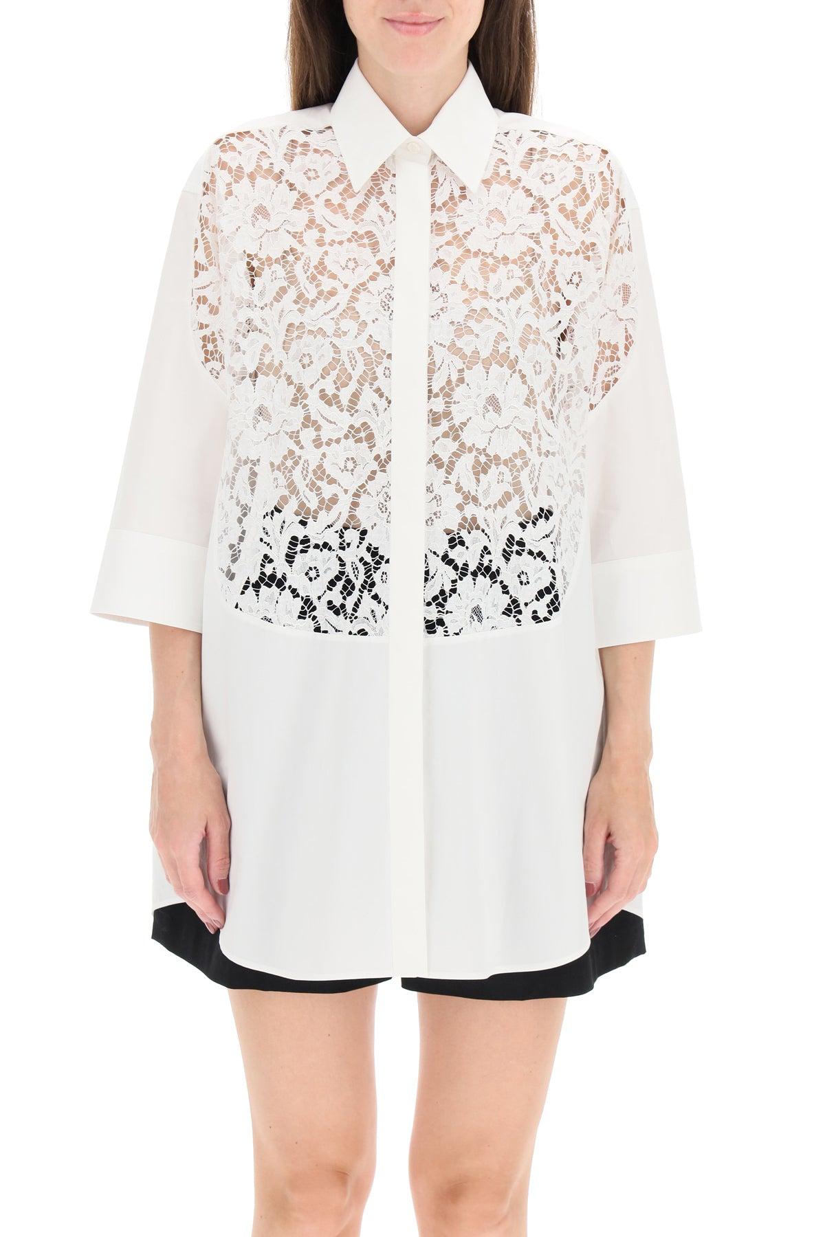 Save 14% Valentino Heavy Lace And Poplin Shirt in White Womens Clothing Tops Shirts 