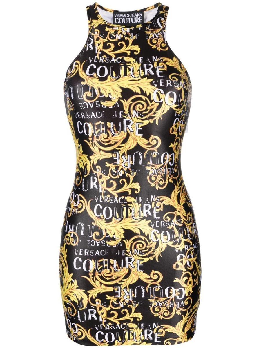Versace Jeans Couture Baroque-print Mini Dress in Black | Lyst