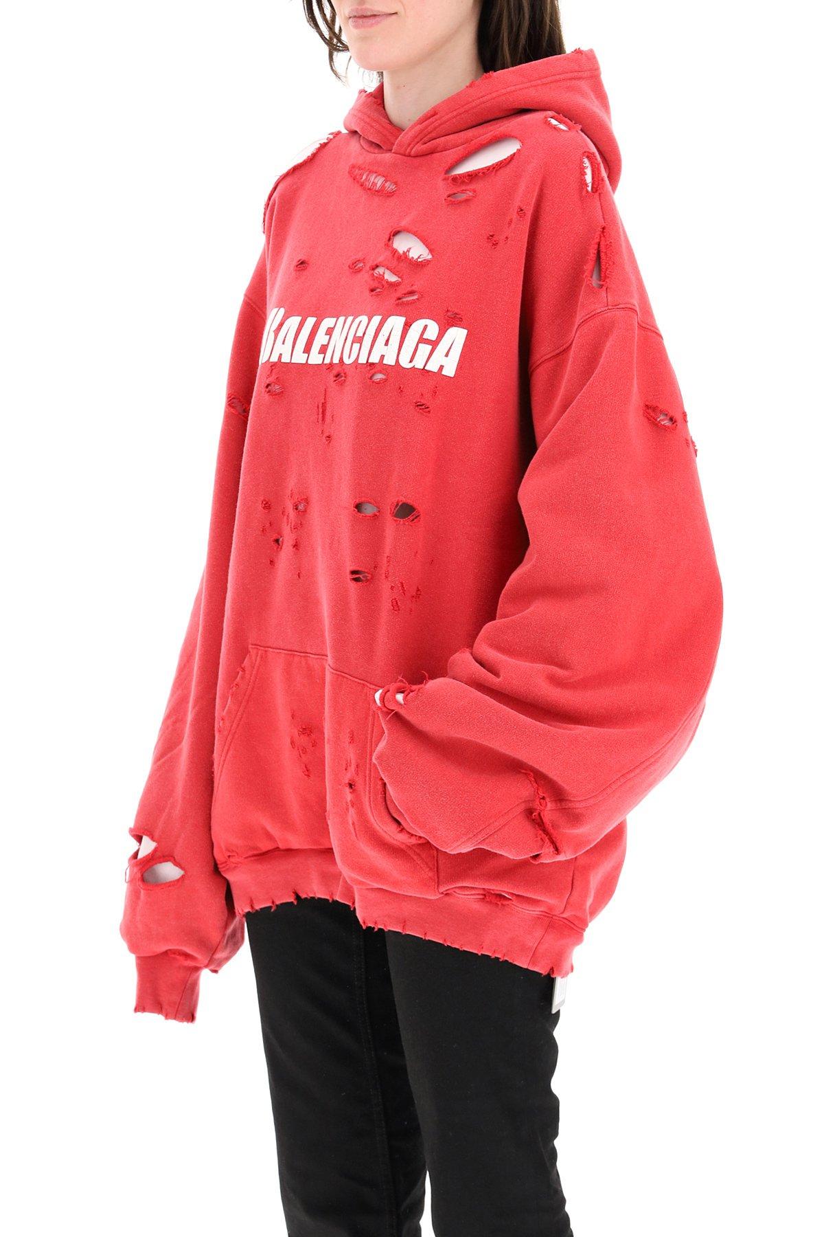 Balenciaga Destroyed Caps Hoodie in Red | Lyst