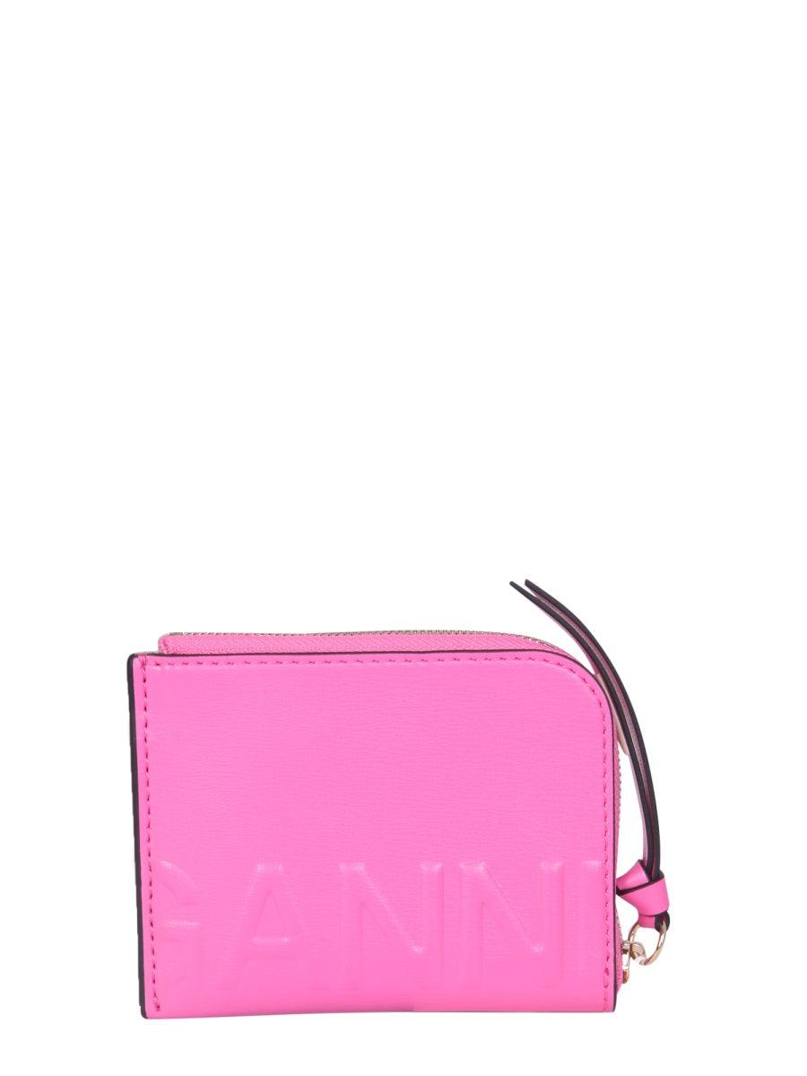 Ganni Leather Wallet in Pink | Lyst