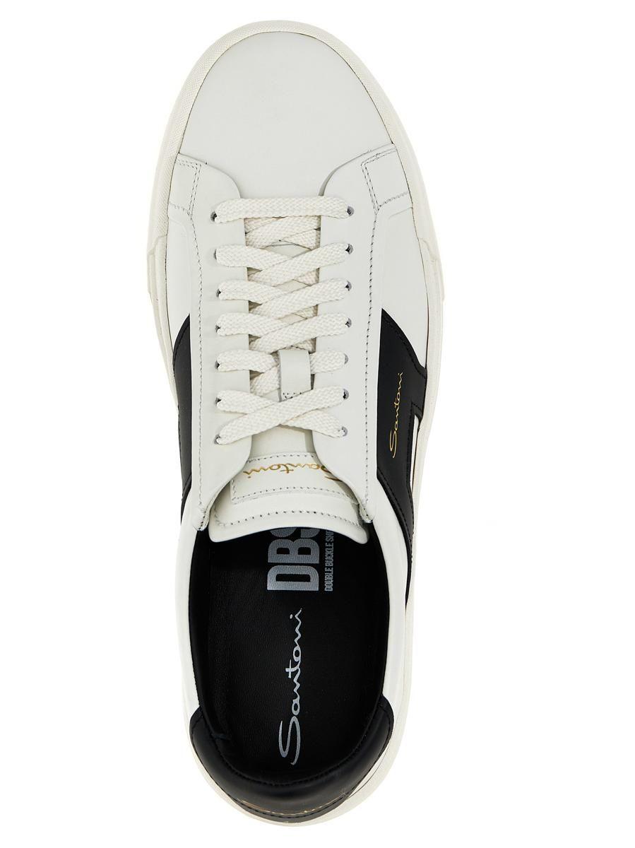 Santoni Logo Leather Sneakers in White for Men | Lyst