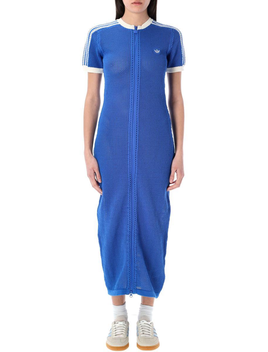 adidas Originals Originals Premium Crochet Midi Dress in Blue