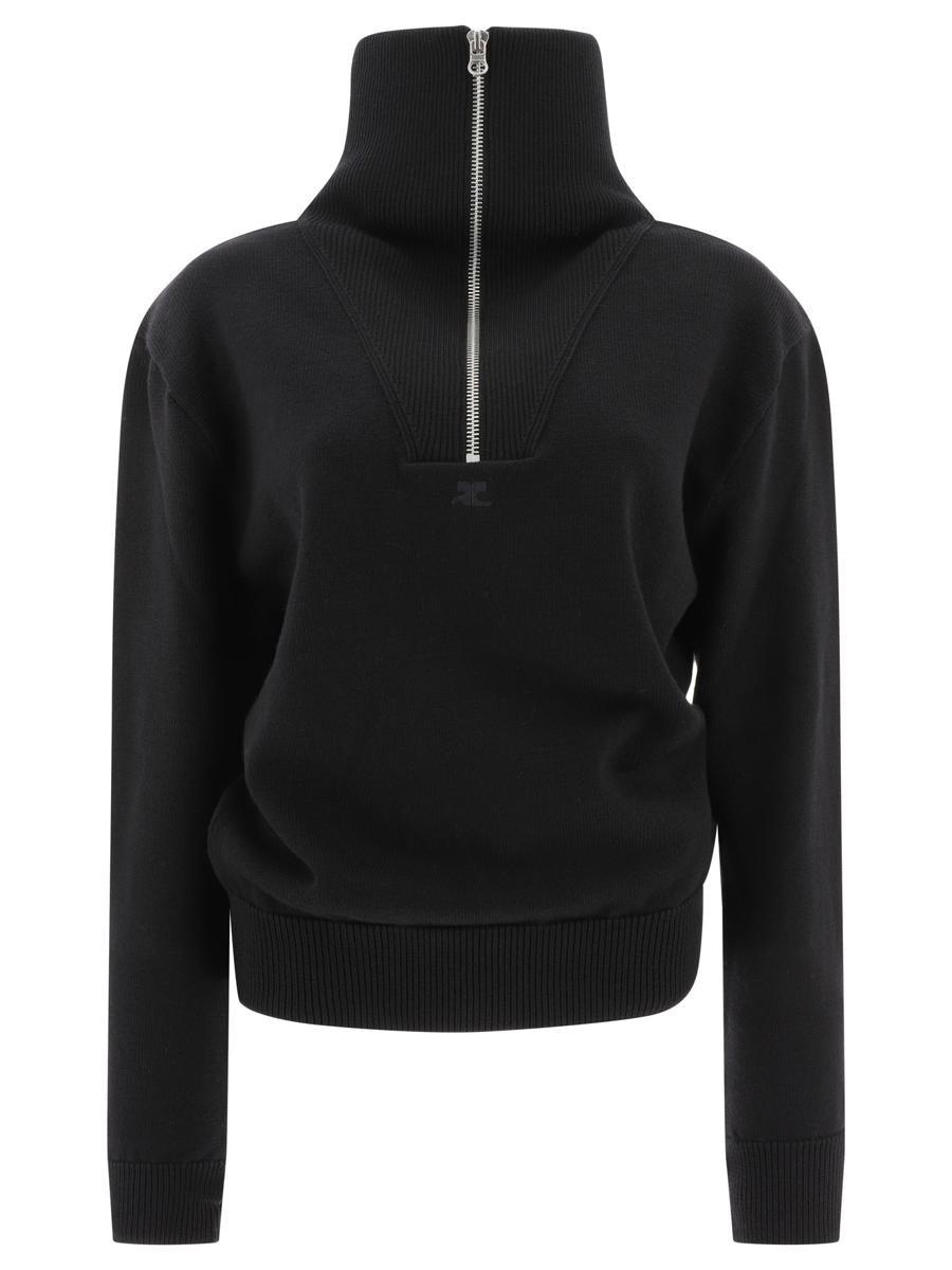 Courreges Trucker Half Zip Sweater in Black Lyst