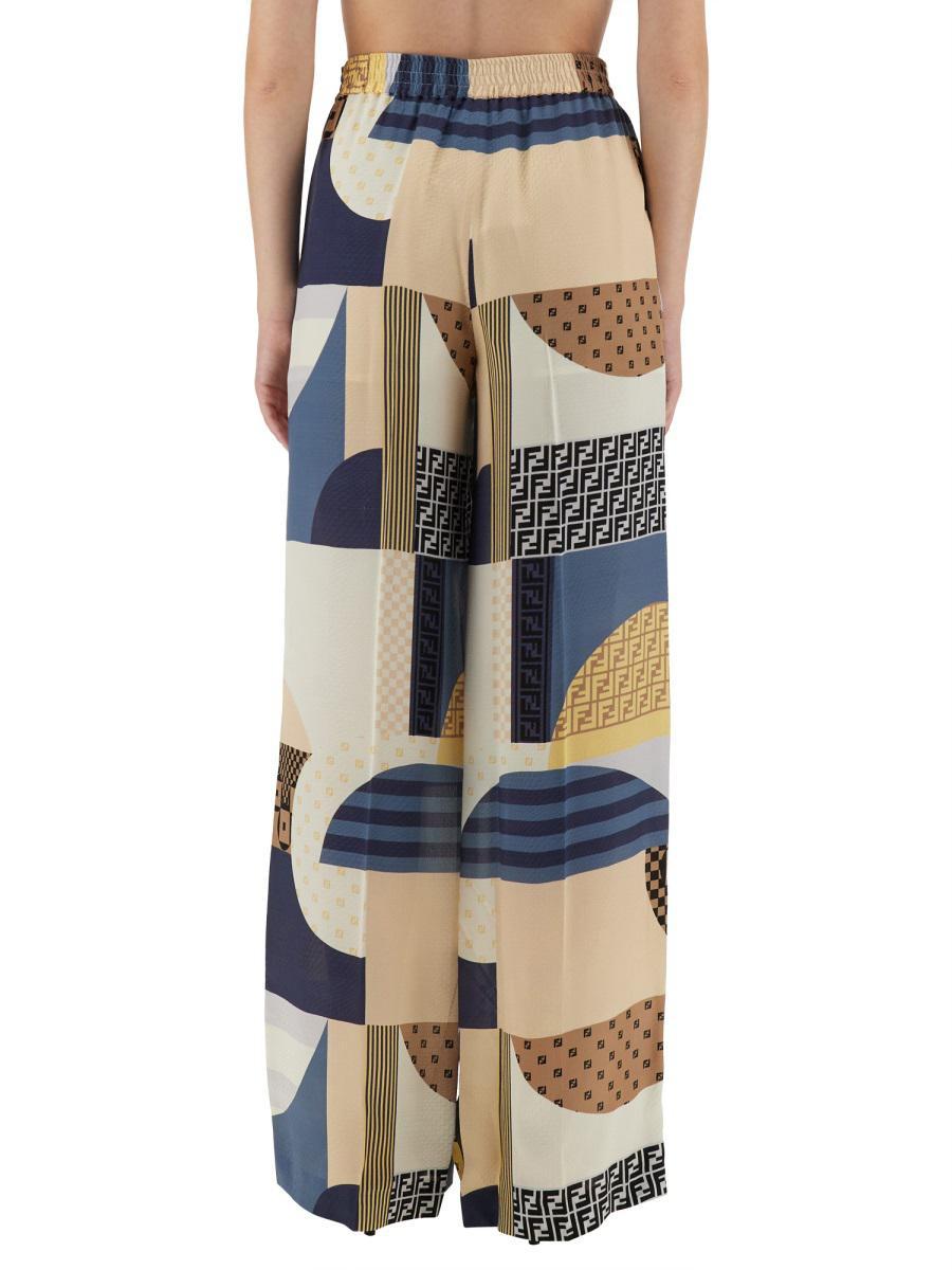 Fendi Patchwork Print Silk Pants in Blue | Lyst UK