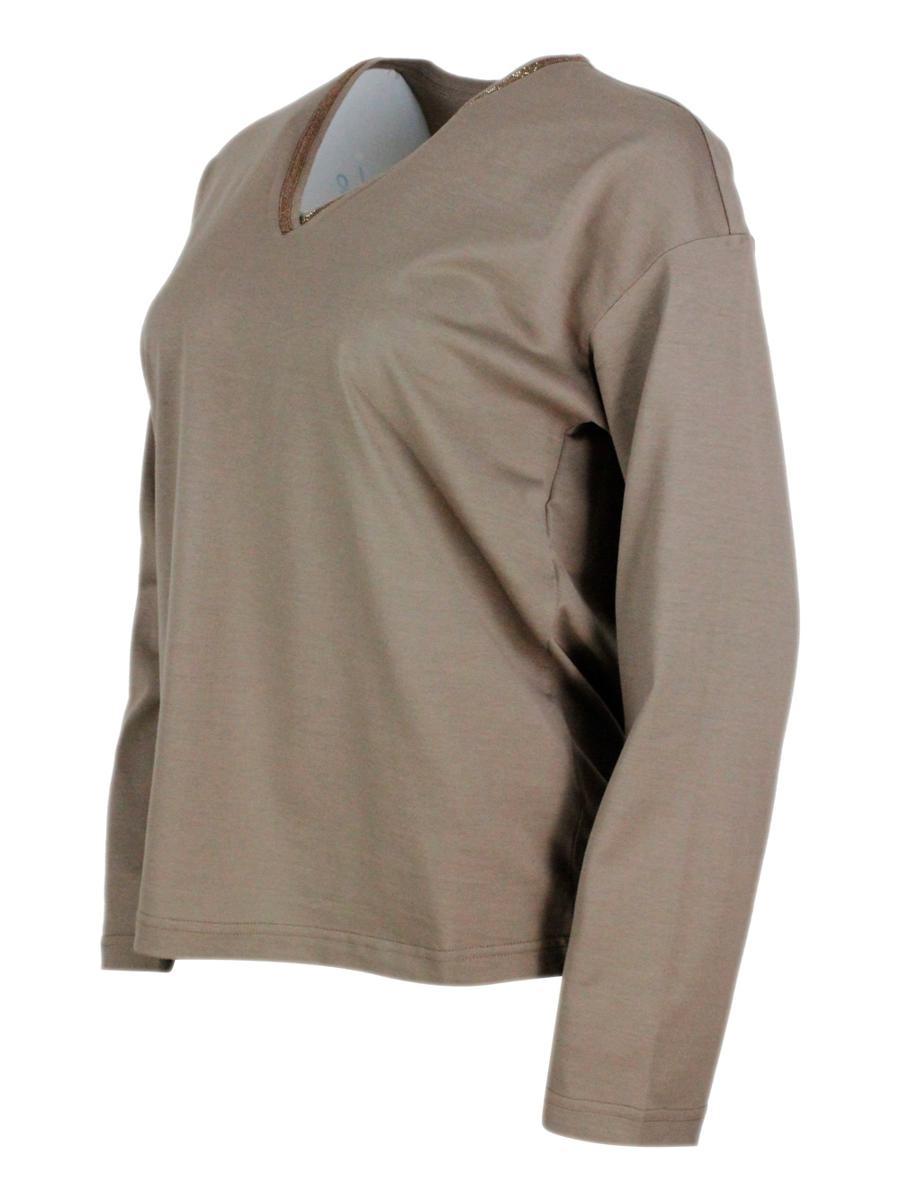 Tシャツ・カットソー FABIANA FILIPPI Jersey T-shirt with all over embroidery Jersey T-shirt, pebble grey for Women | Fabiana Filippi®
