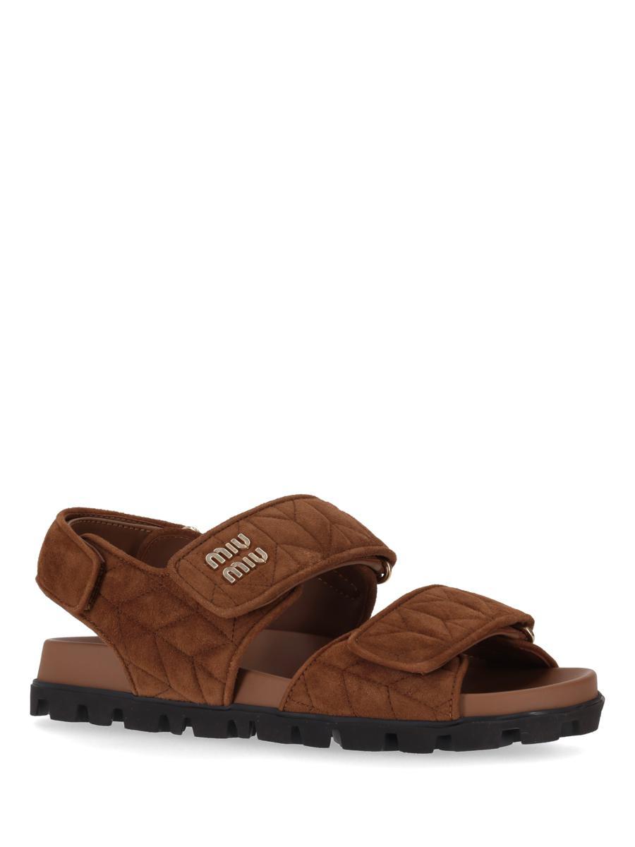 サンダル・ミュール MIU MIU SUEDE FLAT SANDALS miu 未使用品 ミュウミュウ miumiu Raffia-effect woven fabric