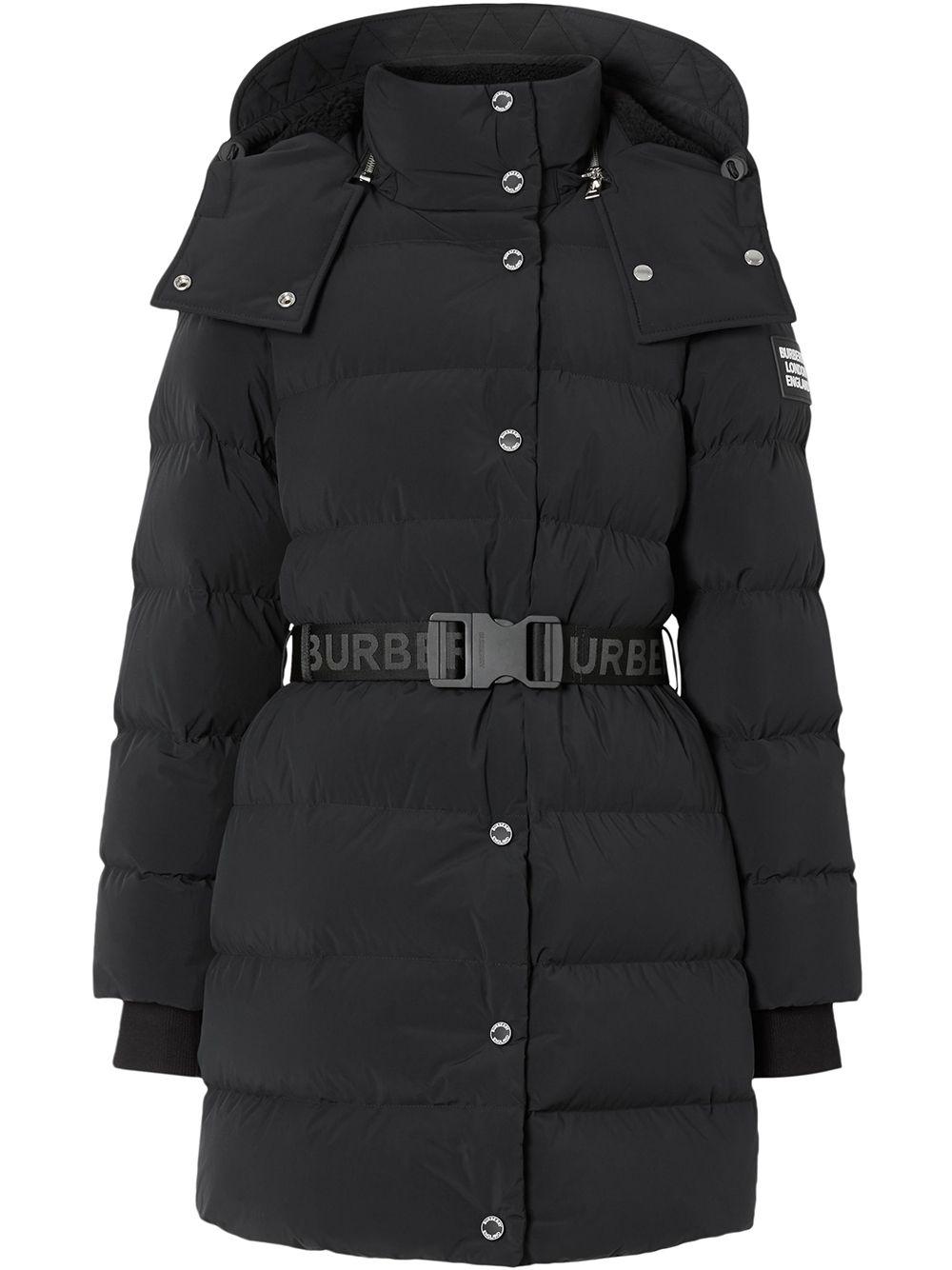 Burberry Detachable Hood Belted Puffer Coat in Black | Lyst