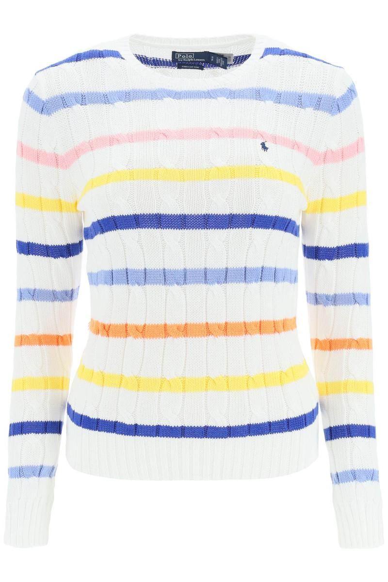 Polo Ralph Lauren Striped Cable Knit Sweater in Gray | Lyst
