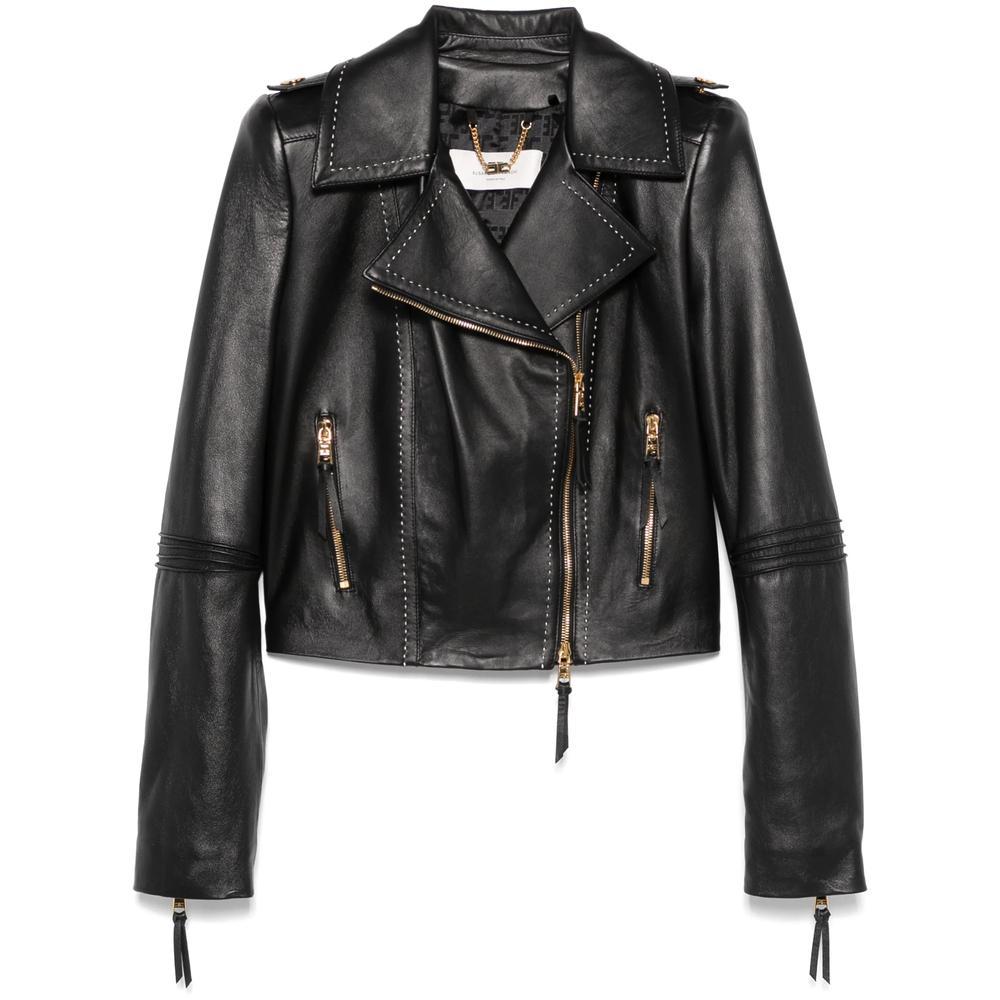 レザージャケット・コート Elisabetta Franchi Cropped Leather Biker Jacket With Leather Biker Jacket Elisabetta Franchi | italist