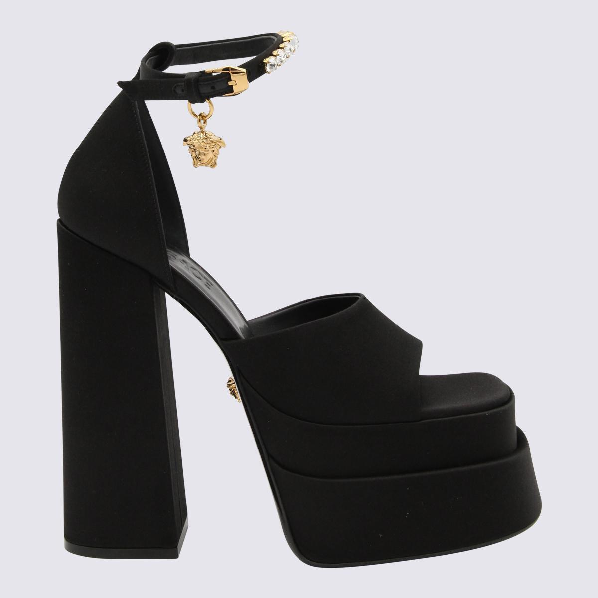 Versace Black Satin Medusa Sandals | Lyst
