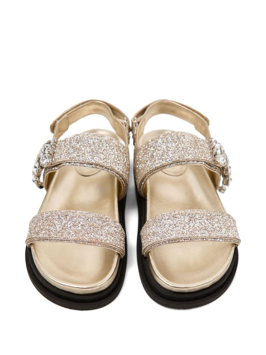 Jimmy Choo Glittered Flat Sandals With Crystal Embellishment in