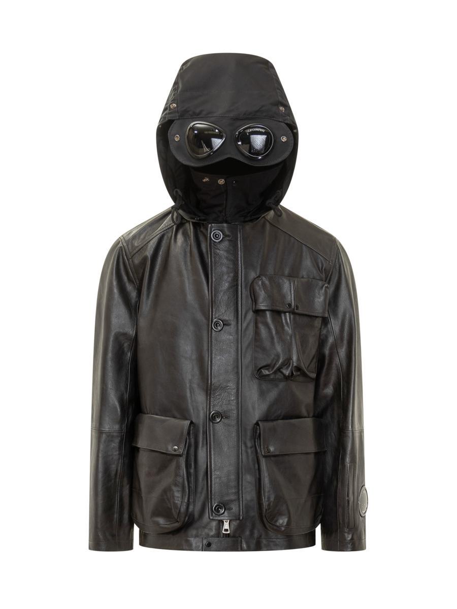 C.P. Company Goggle Hooded Leather Jacket in Black for Men | Lyst UK