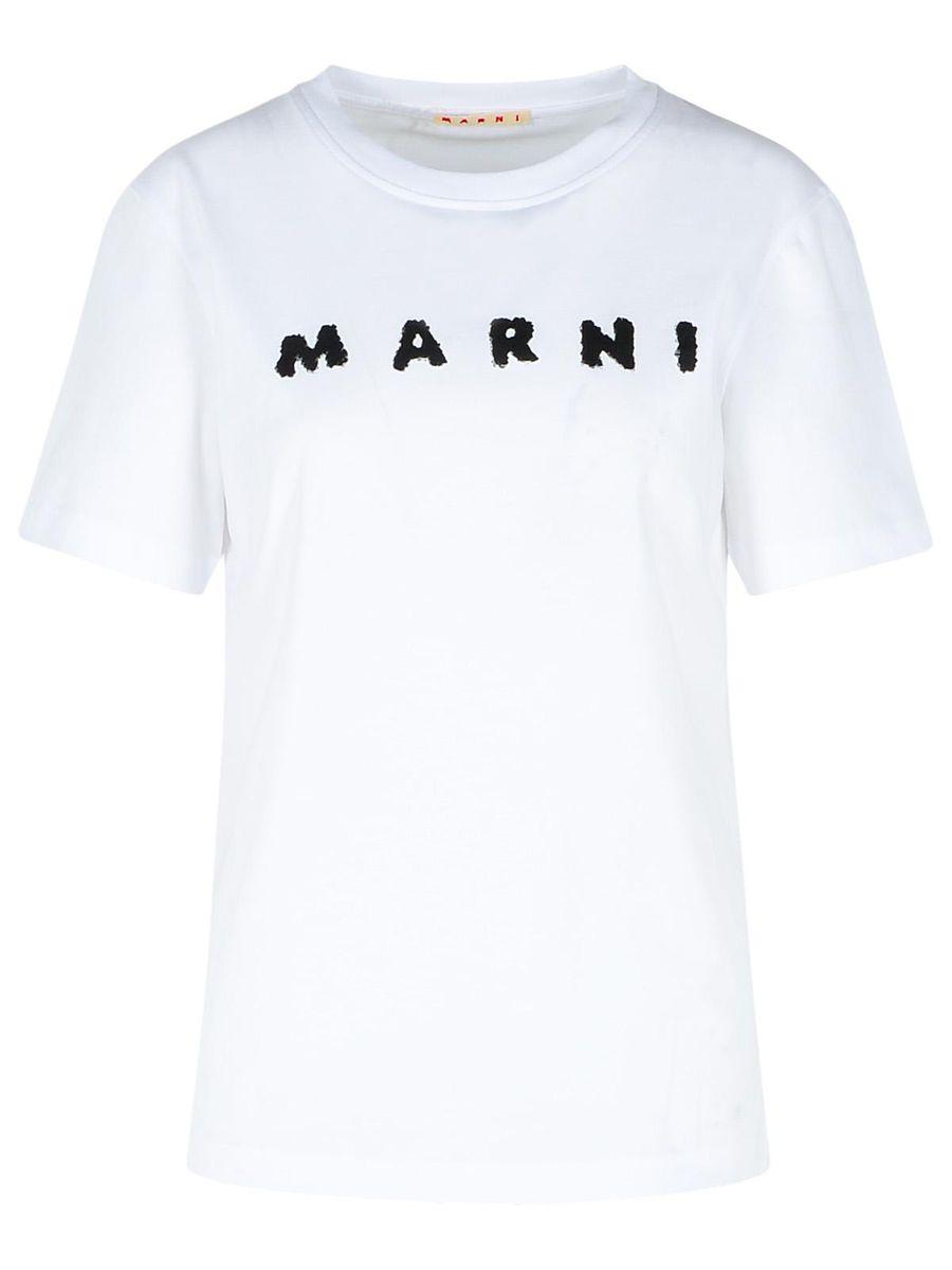 Tシャツ・カットソー MARNI Women Tops THJE0359XYUTC406 00W01 WHITE Marni logo-print Cotton T-shirt | White | FARFETCH